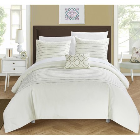 CHIC HOME Chic Home DS4026-BIB-US 8 Piece Khalil Super Soft Microfiber Stitch Embroidered Queen Bed in a Bag Duvet Set; Beige with White Sheets DS4026-BIB-US